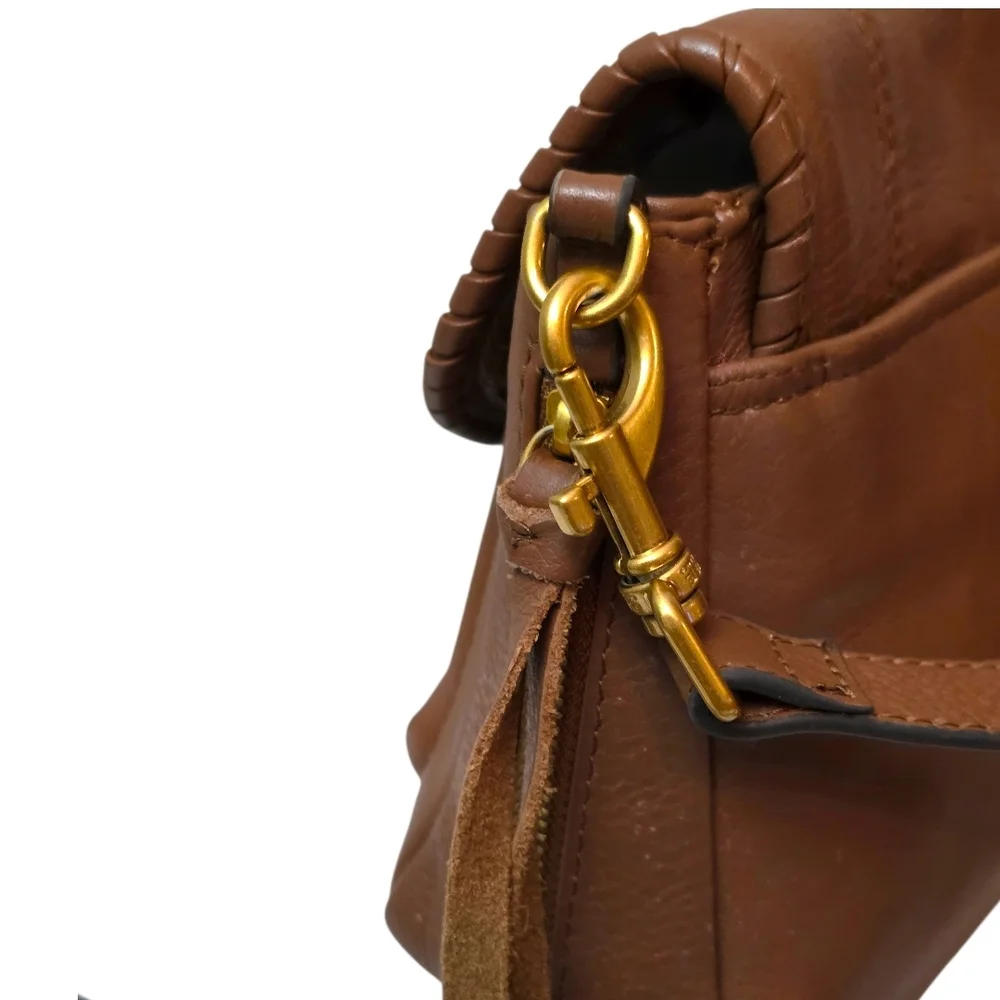 Aimee Kestenberg All For Love Current Cognac Leather Flap Crossbody Whipstitch - Picture 4 of 10